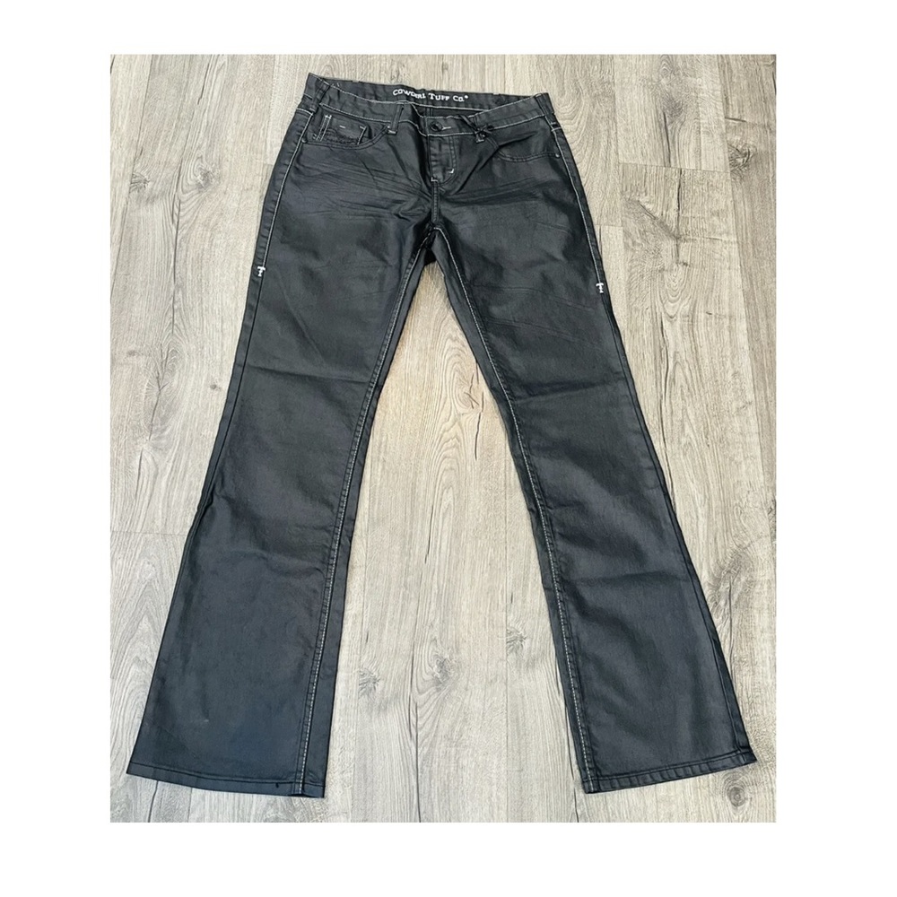 NWT Cowgirl Tuff Blackout Black Coated Denim Western Bootcut Jeans Size 26x35